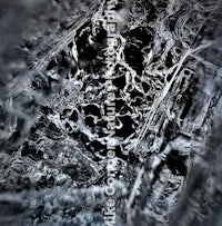 a close up of a black and white image of ice